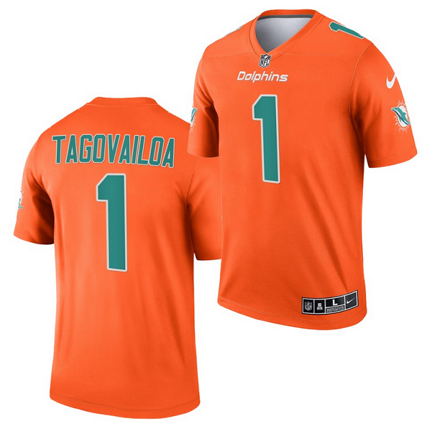 Men's Orange Miami Dolphins #1 Tua Tagovailoa 2021 Inverted Legend Stitched Football Jersey